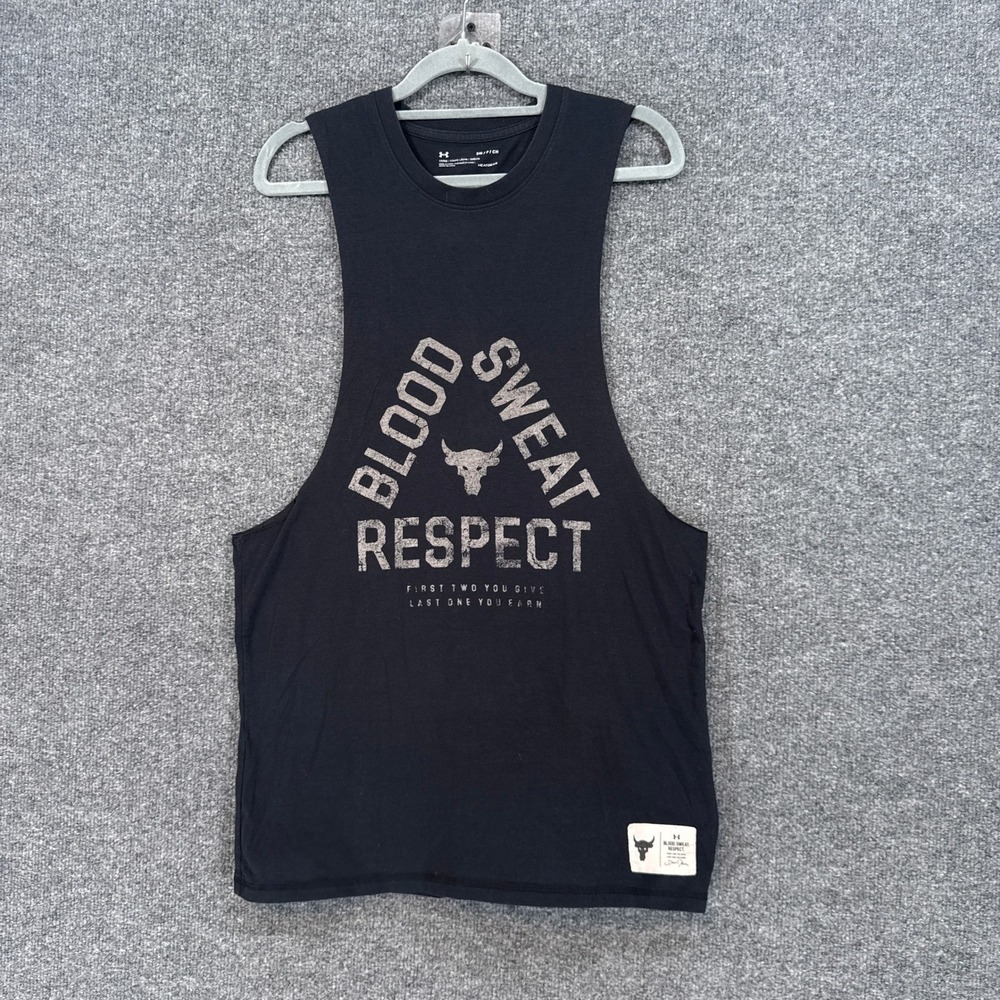 Under Armour Tank Top Mens Small Black Project Rock Sweat Respect Muscle Tee